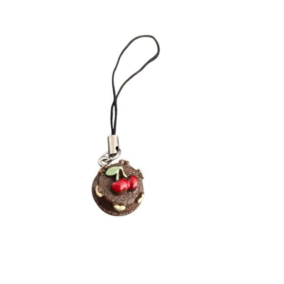 Kawaii Chocolate Cherry Cake Phone Charm - Picture 1 of 2